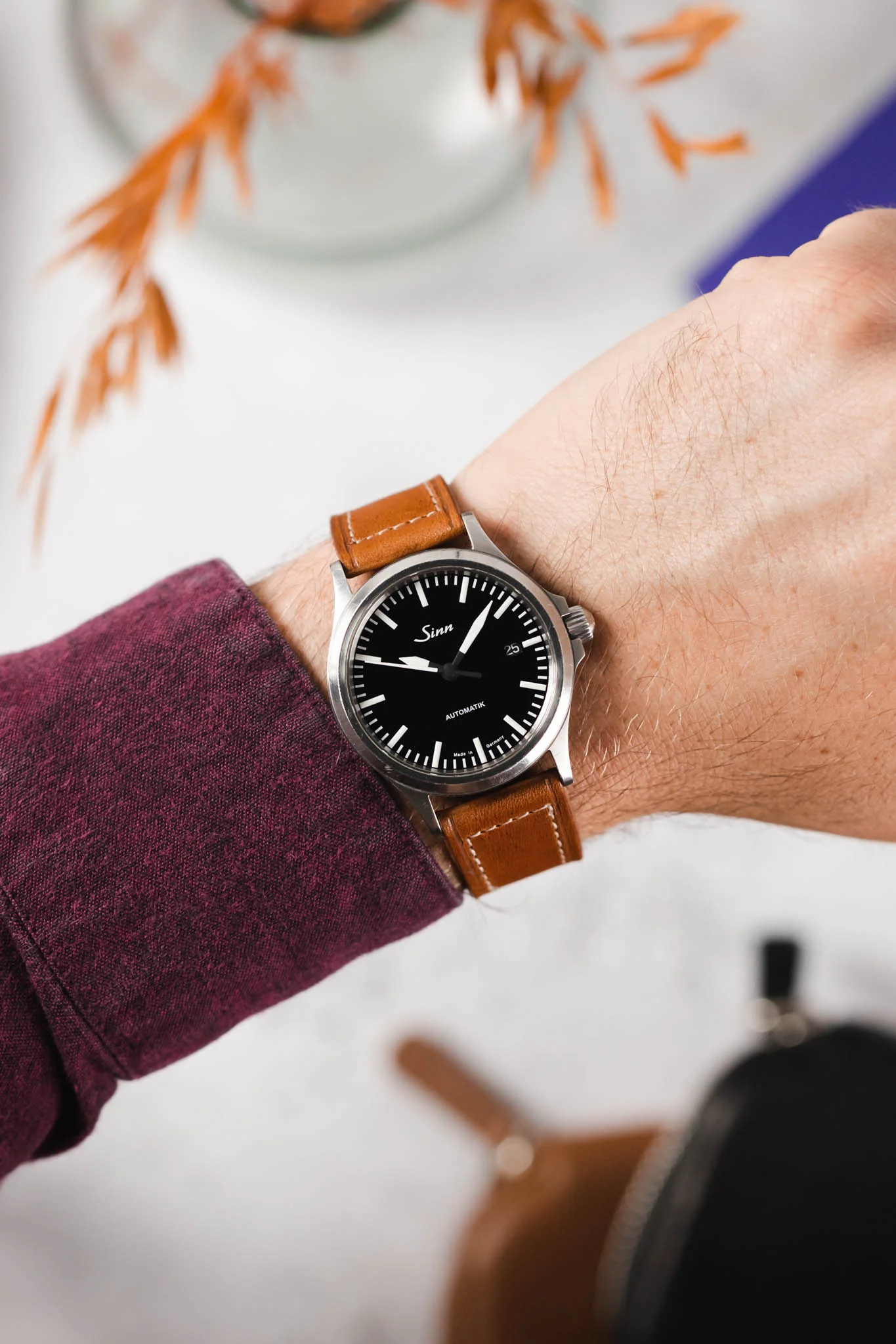 SINN 556 I Stainless Steel 38.5mm Sports Watch - Brown Leather Strap - Image 2