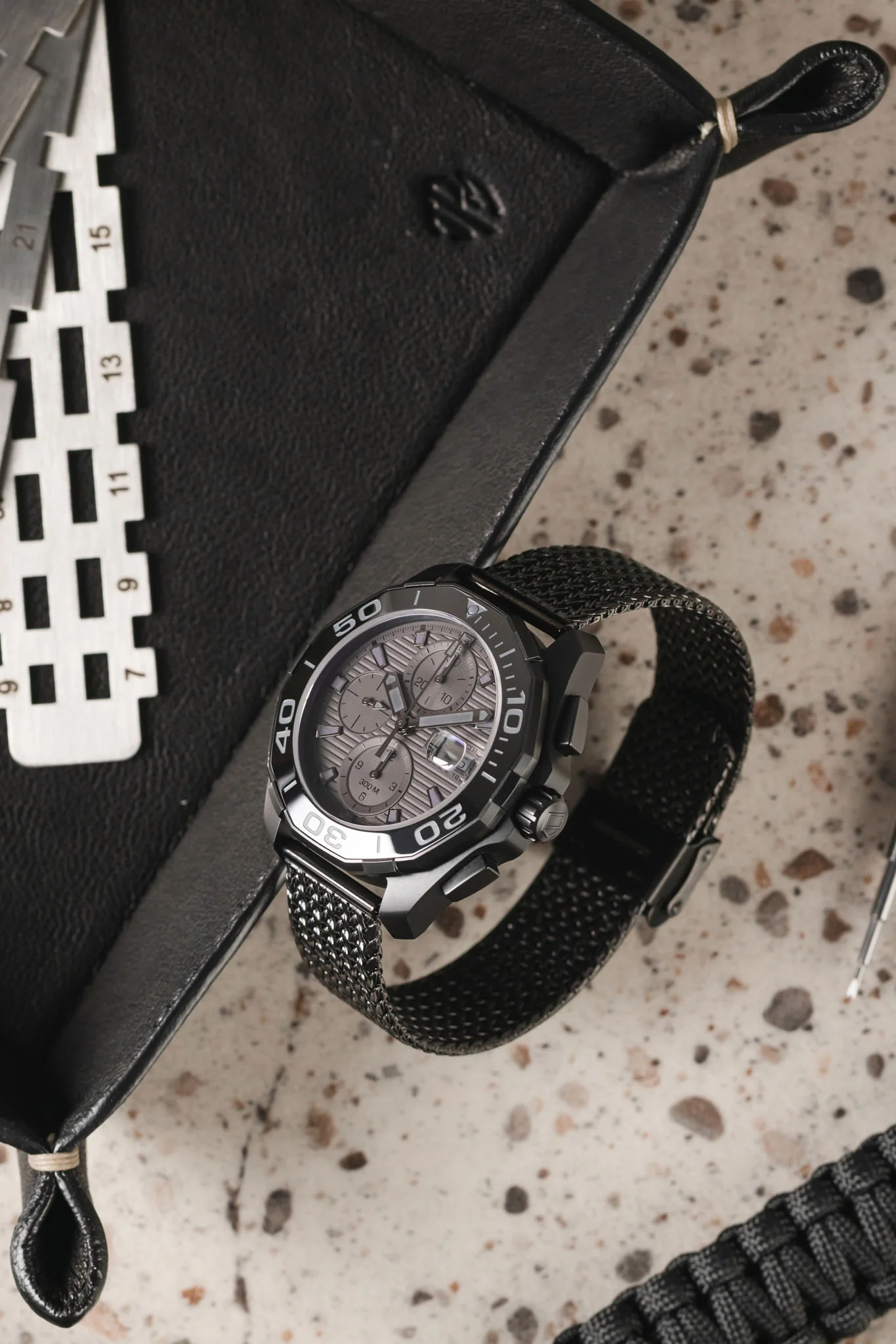 Staib SOC 2910 Stainless Steel Polonaise Mesh Watch Bracelet - BLACK - Image 4