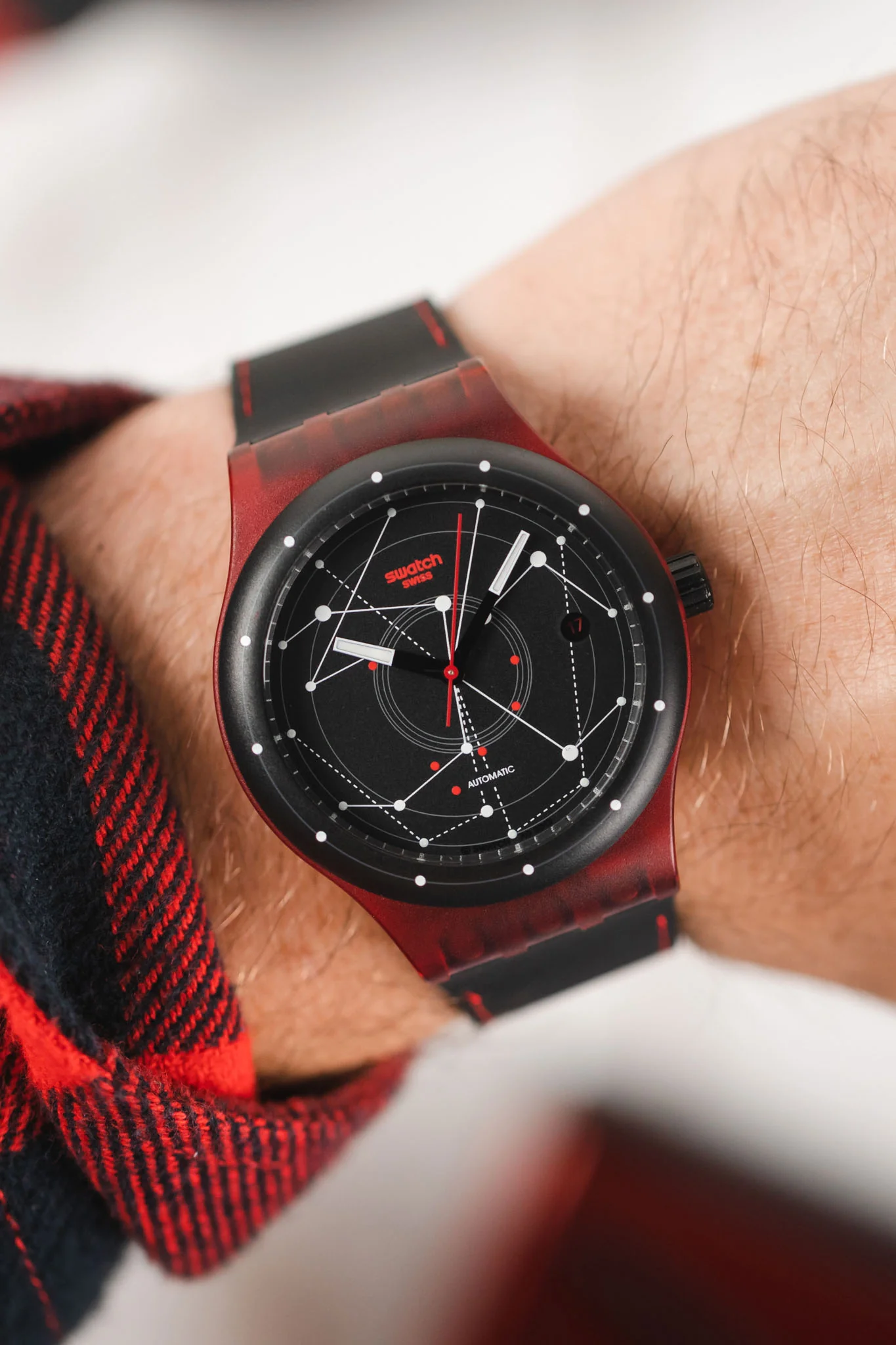 SWATCH SUTR400 Sistem51 42mm Polycarbonate Automatic Watch - Red - Image 2