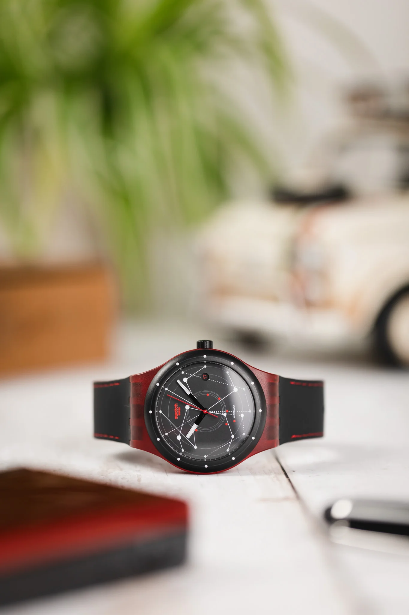 SWATCH SUTR400 Sistem51 42mm Polycarbonate Automatic Watch - Red - Image 3