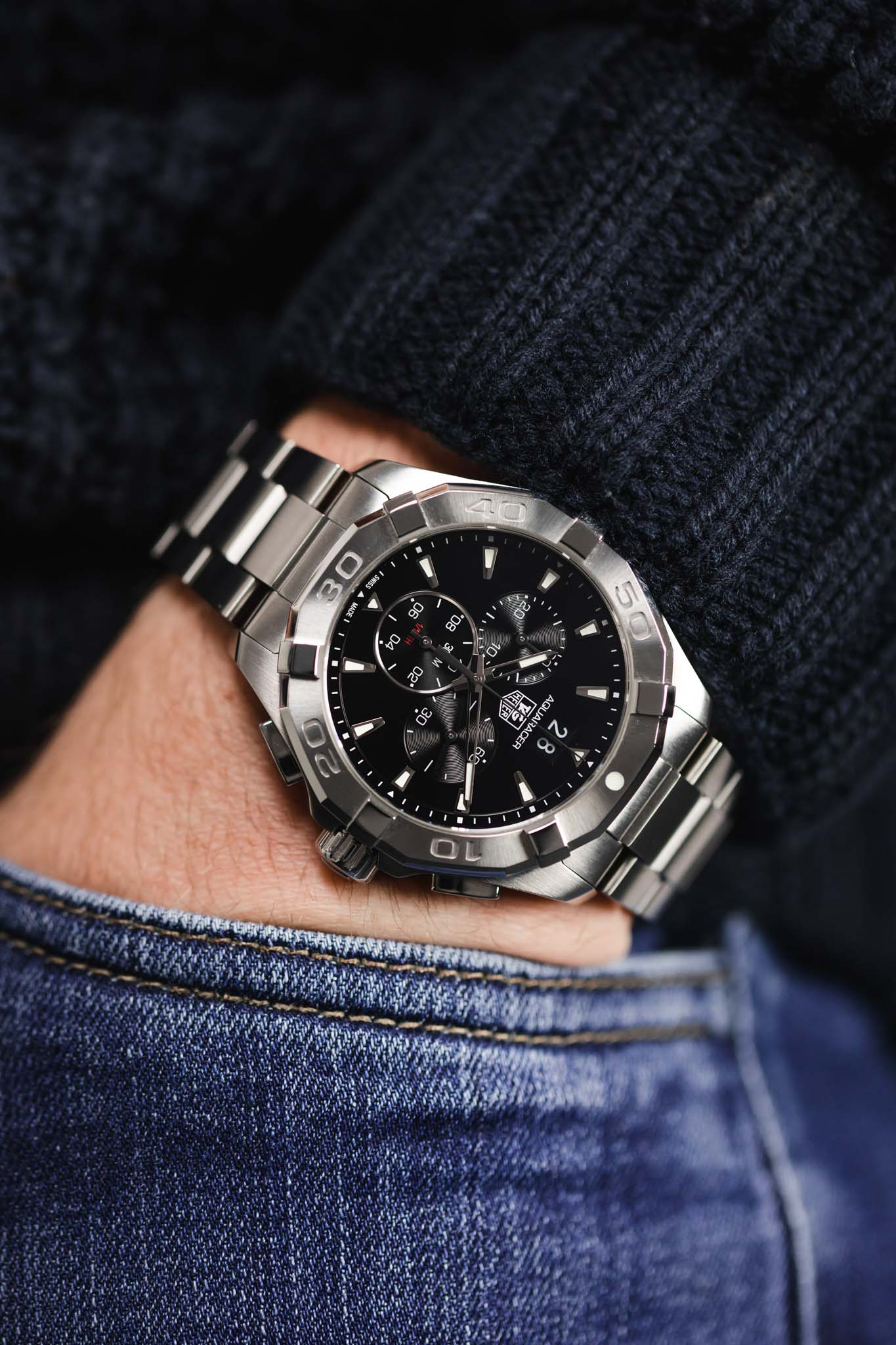 TAG HEUER CAY1110.BA0927 Aquaracer 43mm Quartz Chronograph – Steel Bezel & Black Dial - Image 6