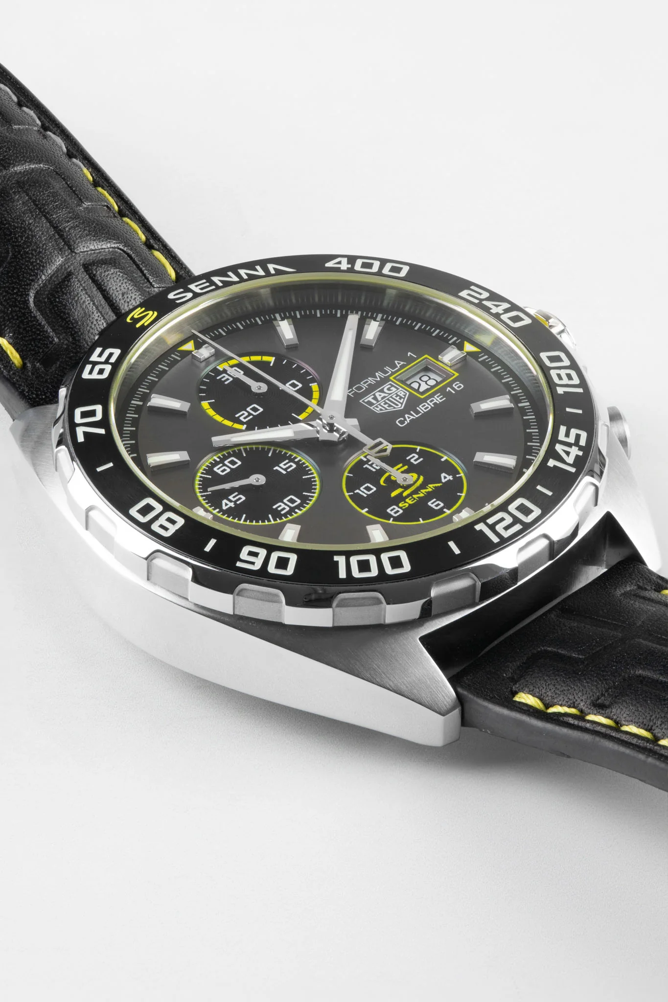 TAG HEUER CAZ201B.FC6487 Formula 1 × Senna 44mm Automatic Chronograph – Black Dial & Leather Strap - Image 3