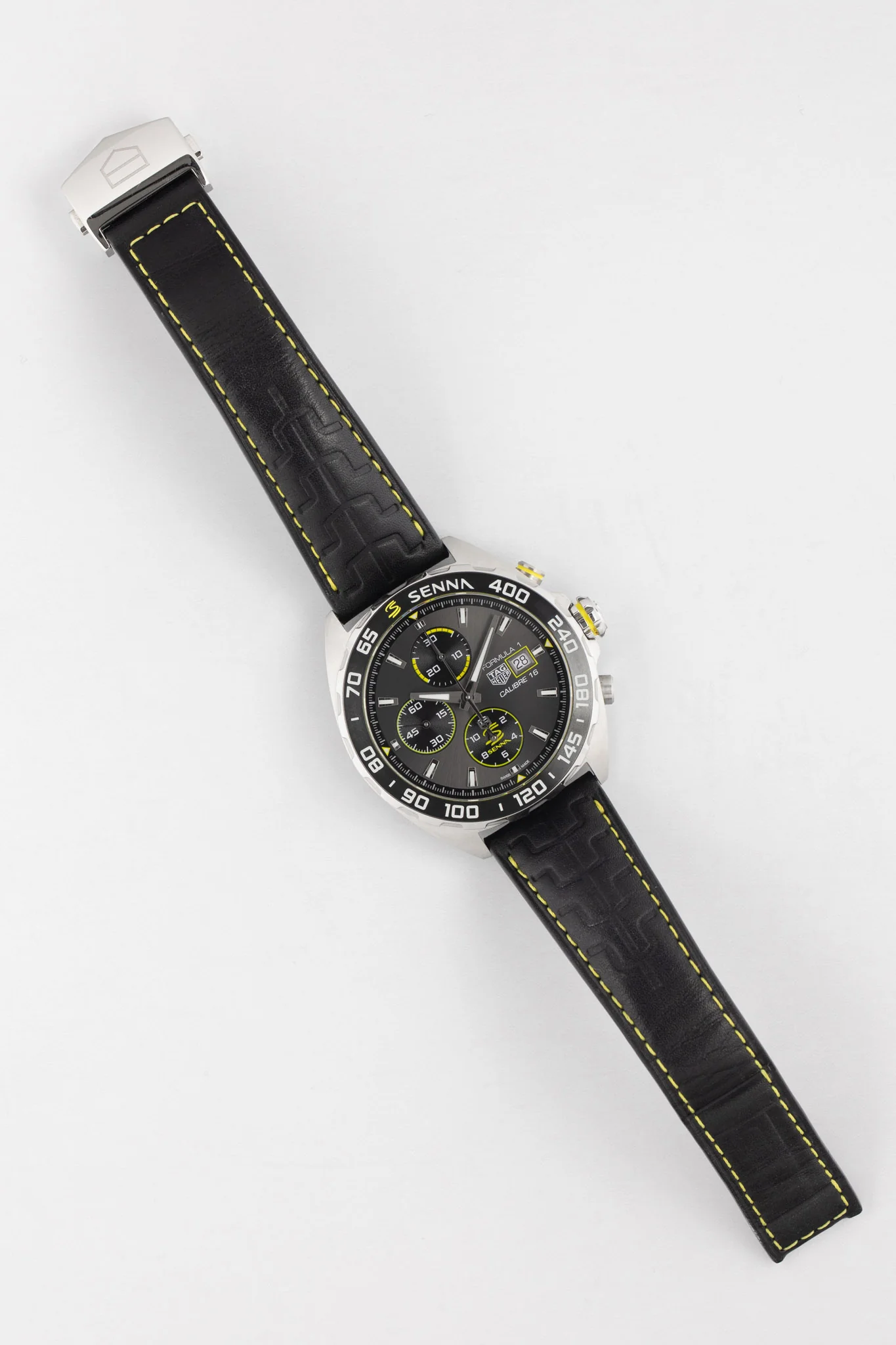 TAG HEUER CAZ201B.FC6487 Formula 1 × Senna 44mm Automatic Chronograph – Black Dial & Leather Strap - Image 6