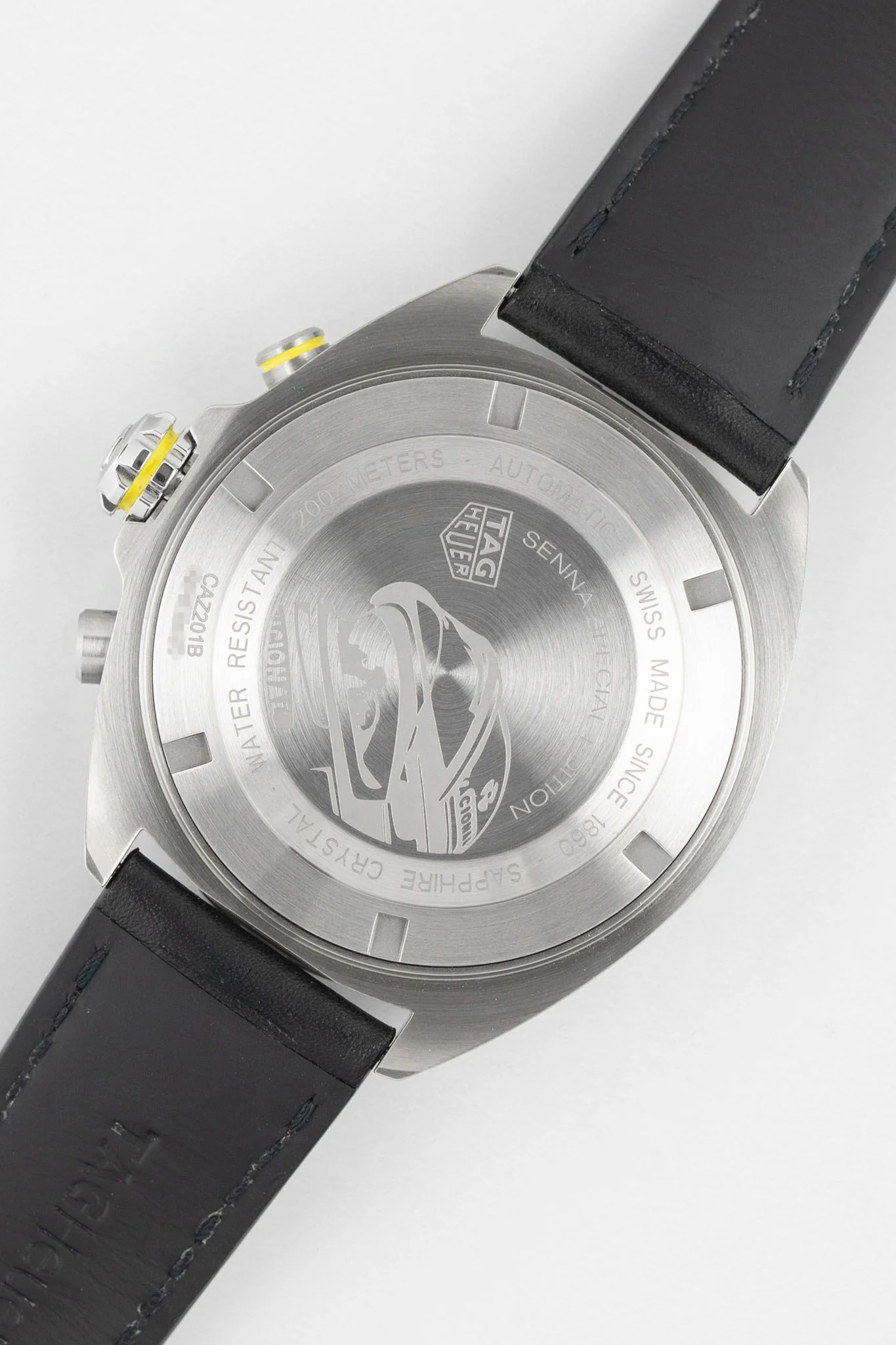 TAG HEUER CAZ201B.FC6487 Formula 1 × Senna 44mm Automatic Chronograph – Black Dial & Leather Strap - Image 7