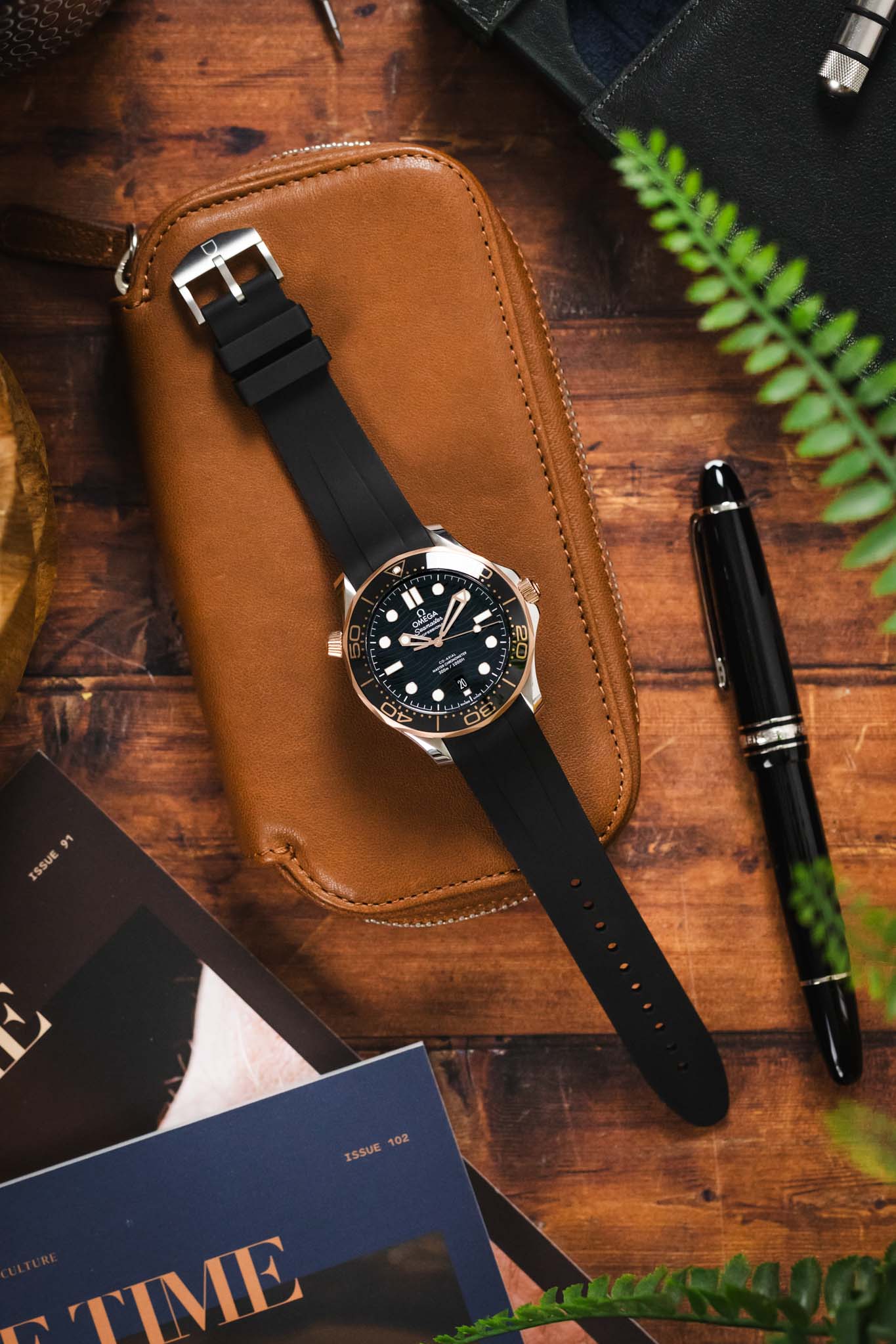 VANGUARD Curved-End Integrated Rubber Watch Strap for Omega Seamaster / Railmaster in BLACK - Image 8