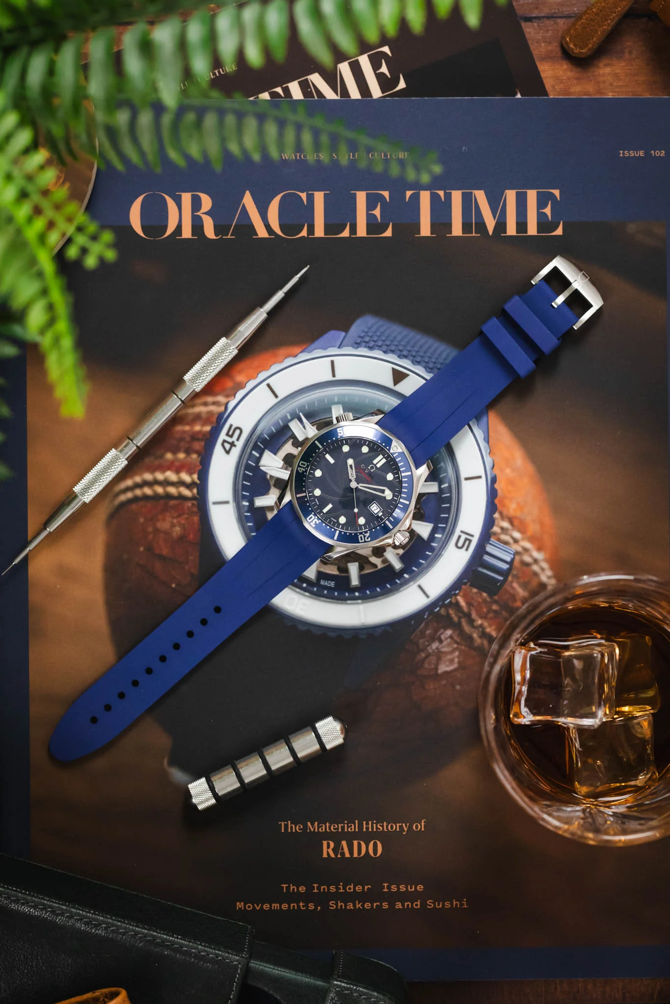 VANGUARD Curved-End Integrated Rubber Watch Strap for Omega Seamaster / Railmaster in BLUE - Image 8