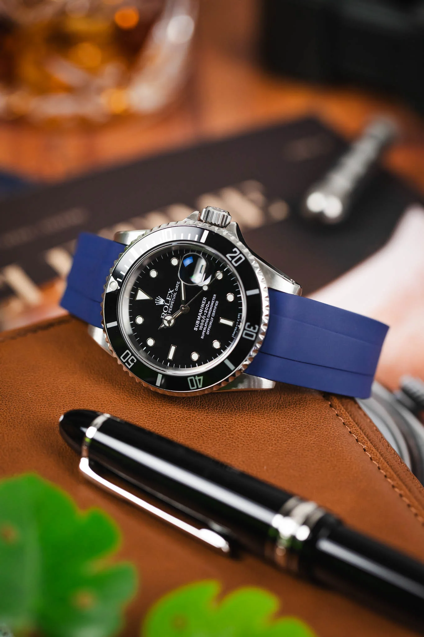 VANGUARD Curved-End Integrated Rubber Watch Strap for Rolex in BLUE - Image 4