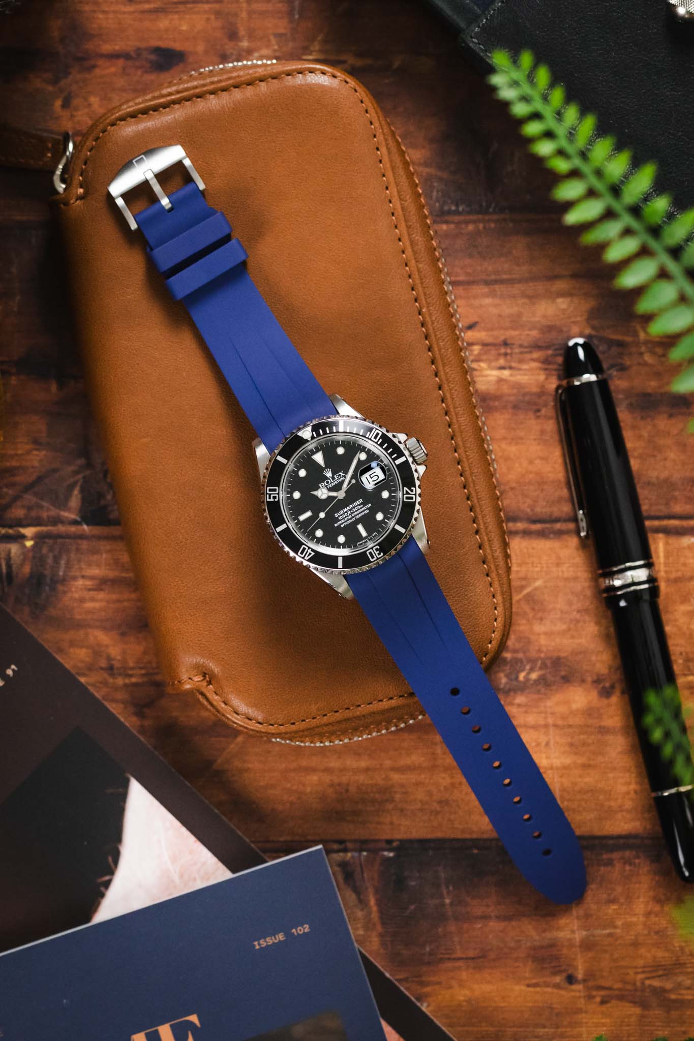 VANGUARD Curved-End Integrated Rubber Watch Strap for Rolex in BLUE - Image 8