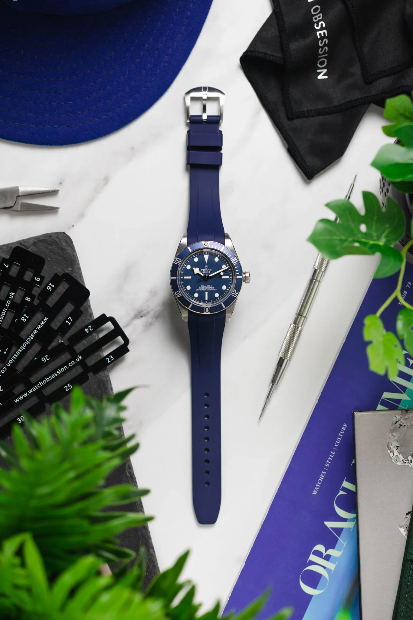VANGUARD Integrated Rubber Watch Strap for Tudor Black Bay 58 in BLUE - Image 8