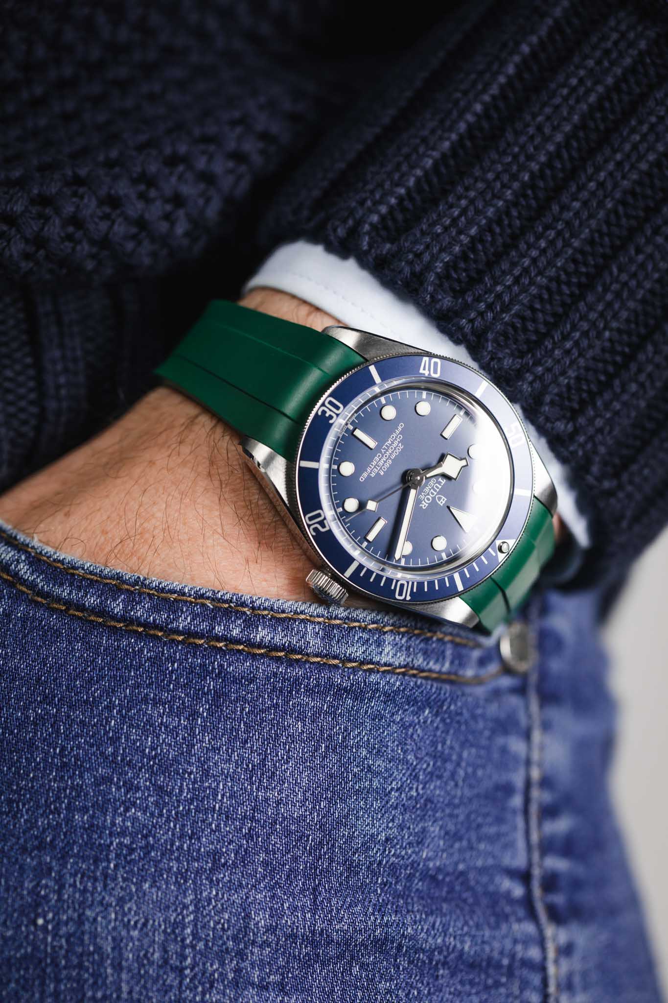 VANGUARD Integrated Rubber Watch Strap for Tudor Black Bay 58 in GREEN - Image 6