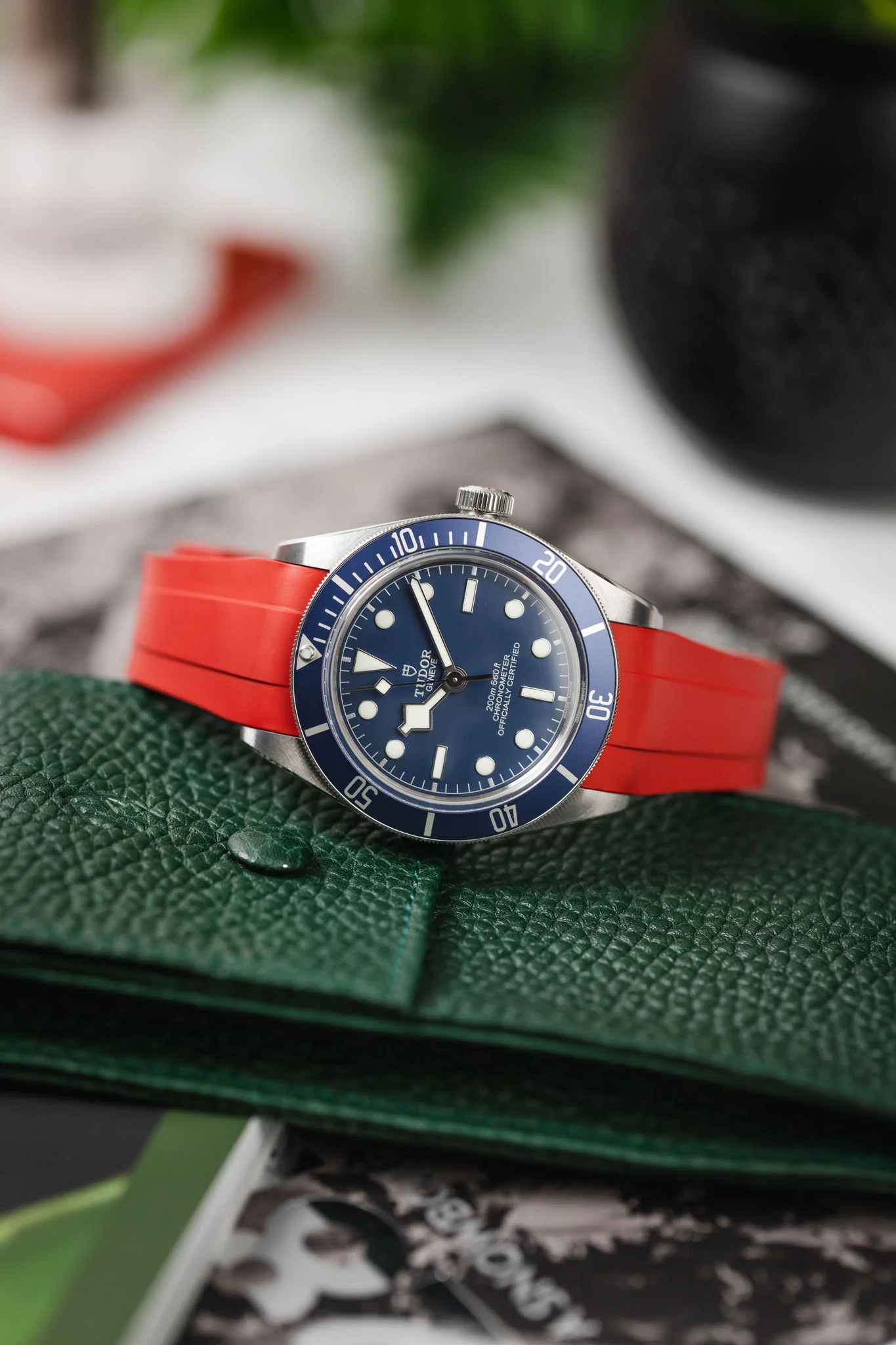 VANGUARD Integrated Rubber Watch Strap for Tudor Black Bay 58 in RED - Image 4