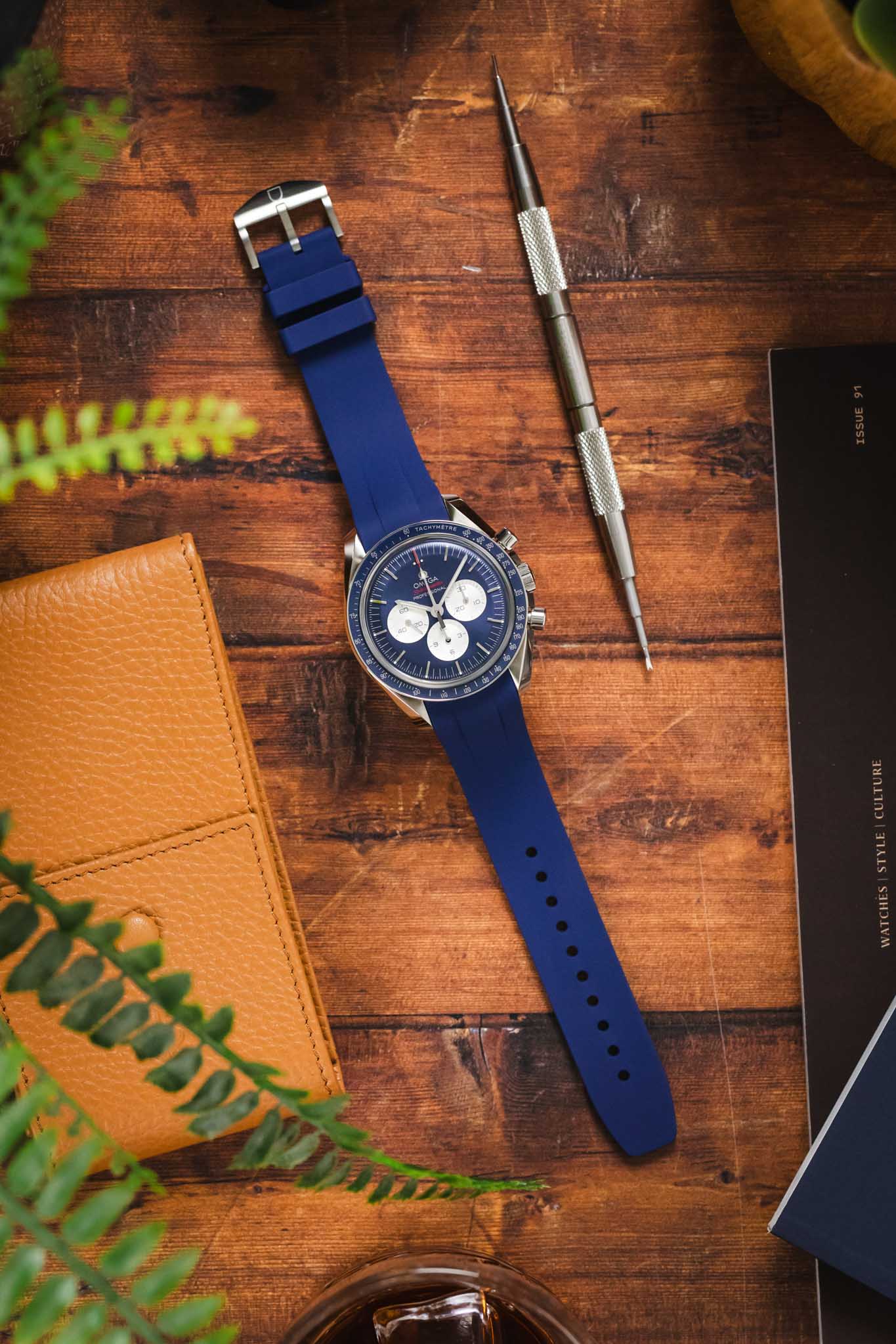 VANGUARD Integrated Rubber Watch Strap for Omega Speedmaster/ Moonswatch in BLUE - Image 8