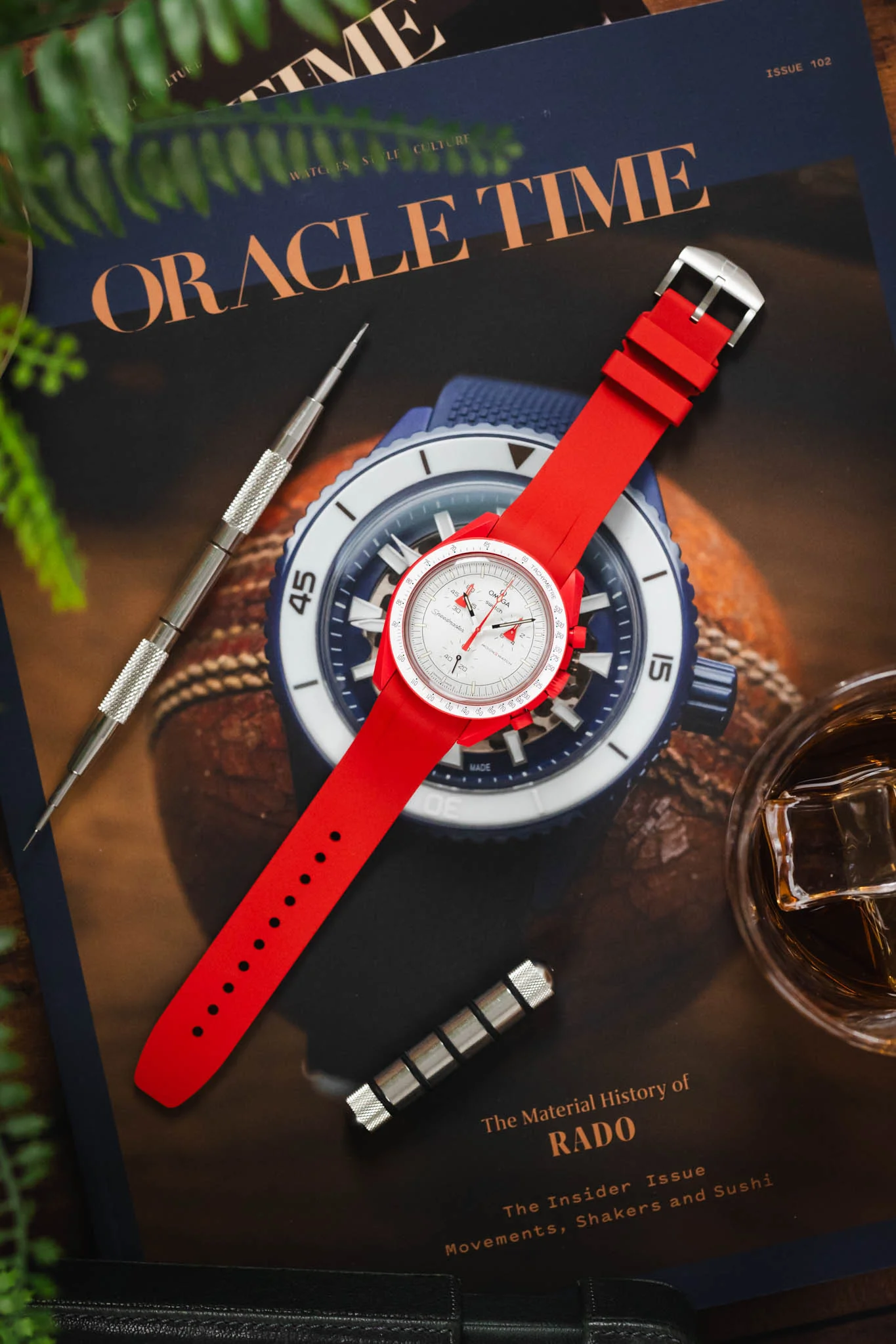 VANGUARD Integrated Rubber Watch Strap for Omega Speedmaster/ Moonswatch in Red - Image 8