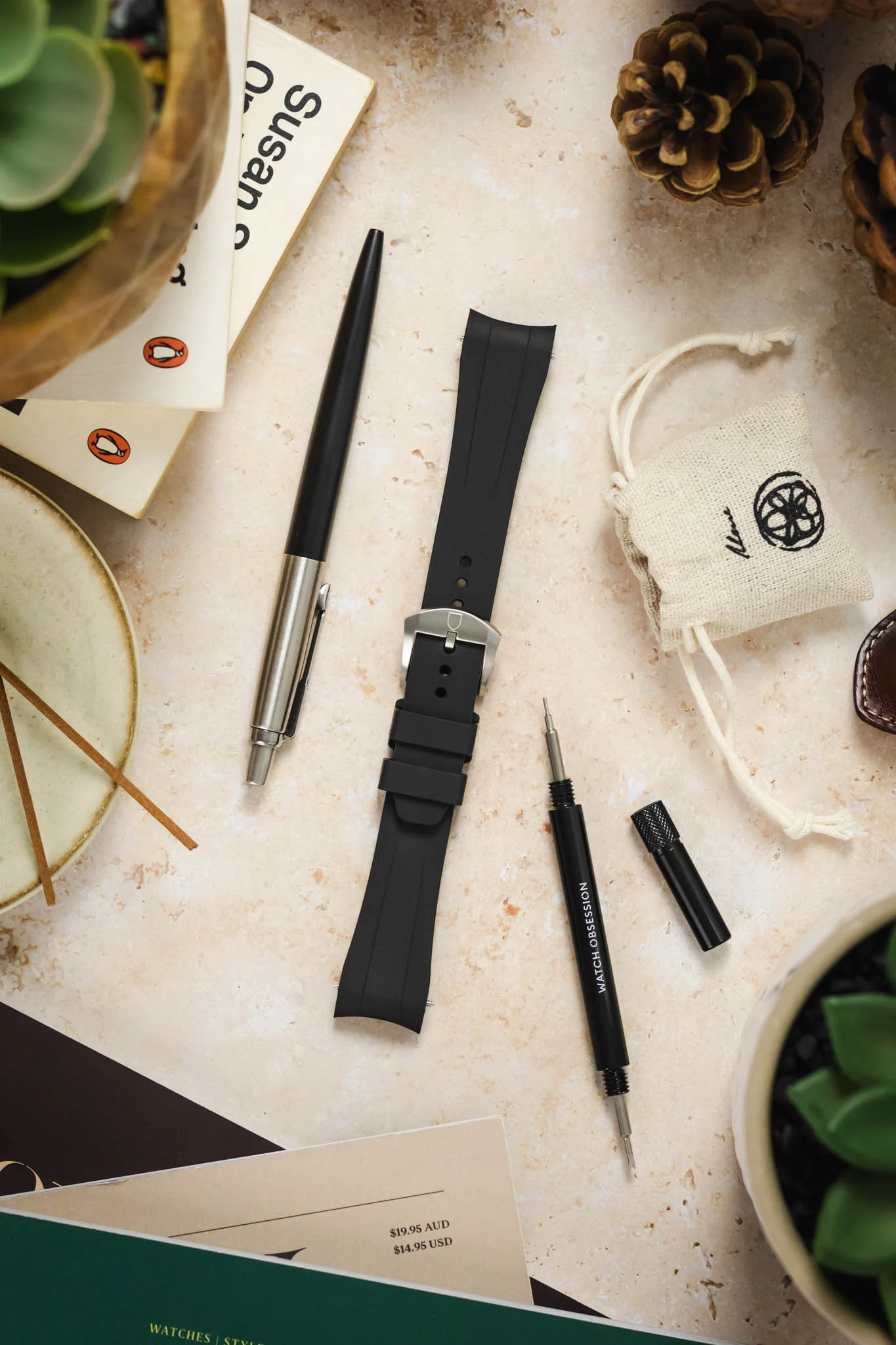 VANGUARD Integrated Rubber Watch Strap for Tudor Black Bay 54 in BLACK - Image 4