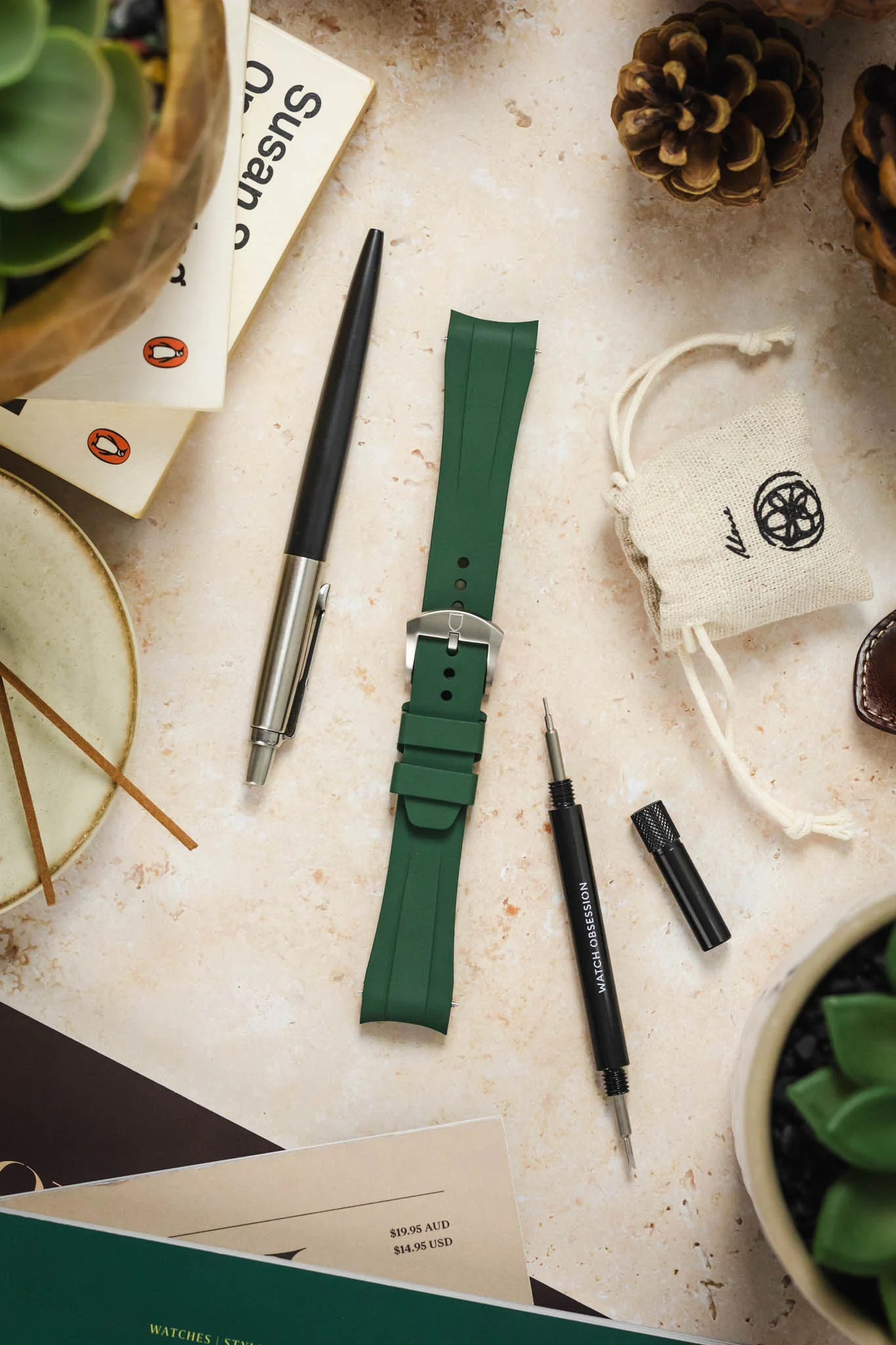 VANGUARD Integrated Rubber Watch Strap for Tudor Black Bay 54 in GREEN - Image 4