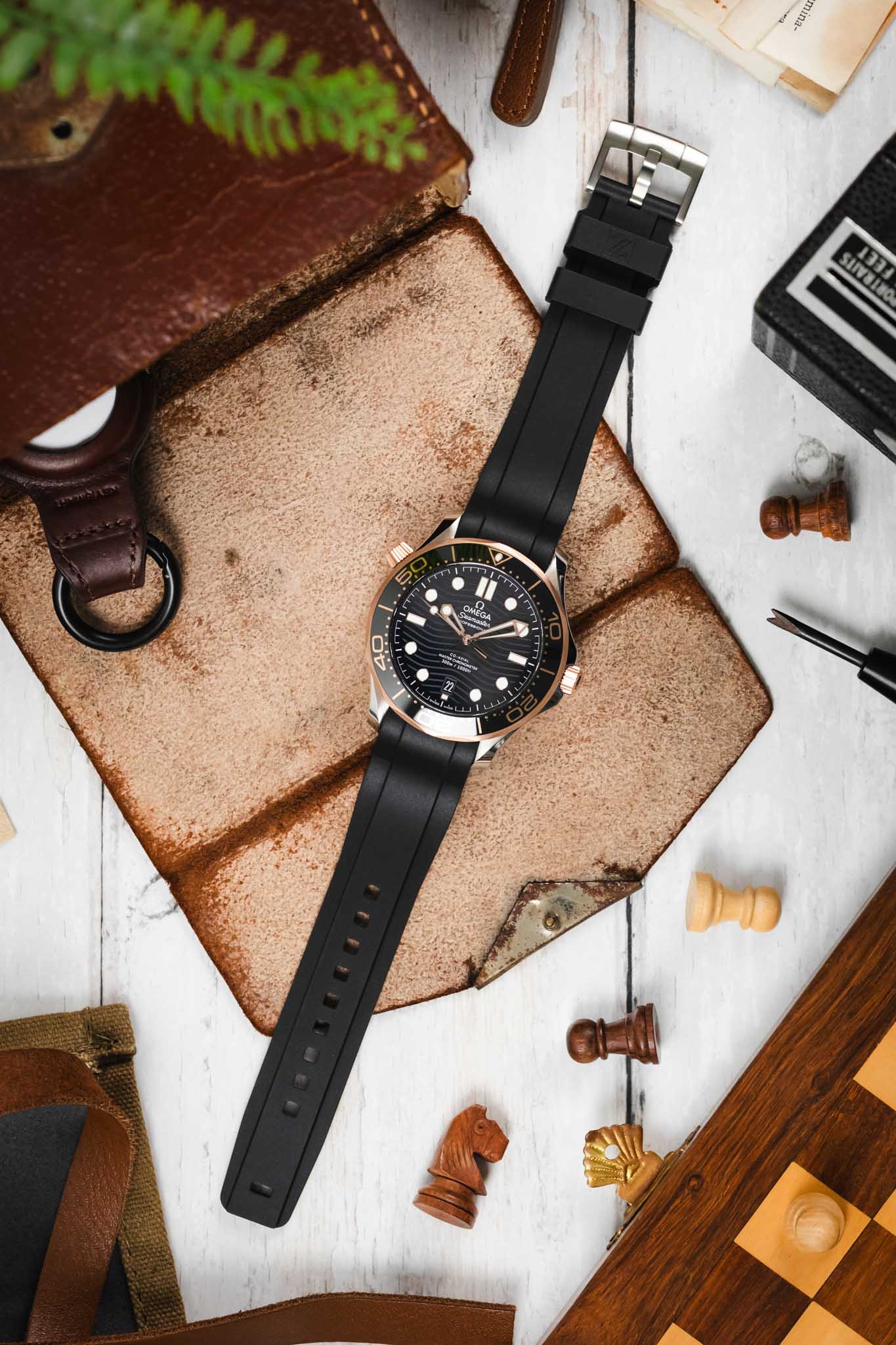 ZEALANDE ZBC01 Rubber Watch Strap for Omega Seamaster in BLACK - Image 8
