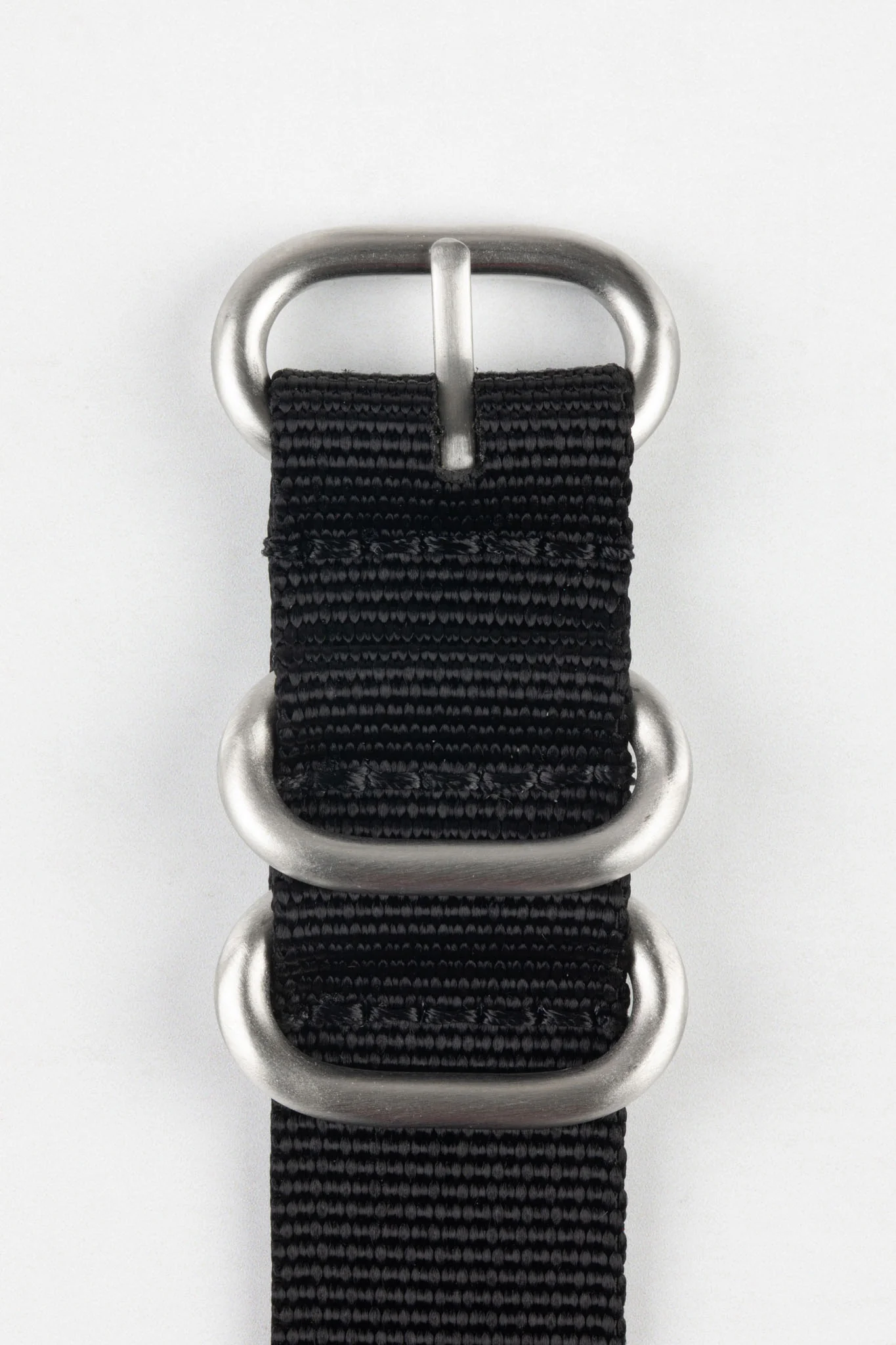 ZULU Nylon Watch Strap with 3 Steel Rings in BLACK - Image 4