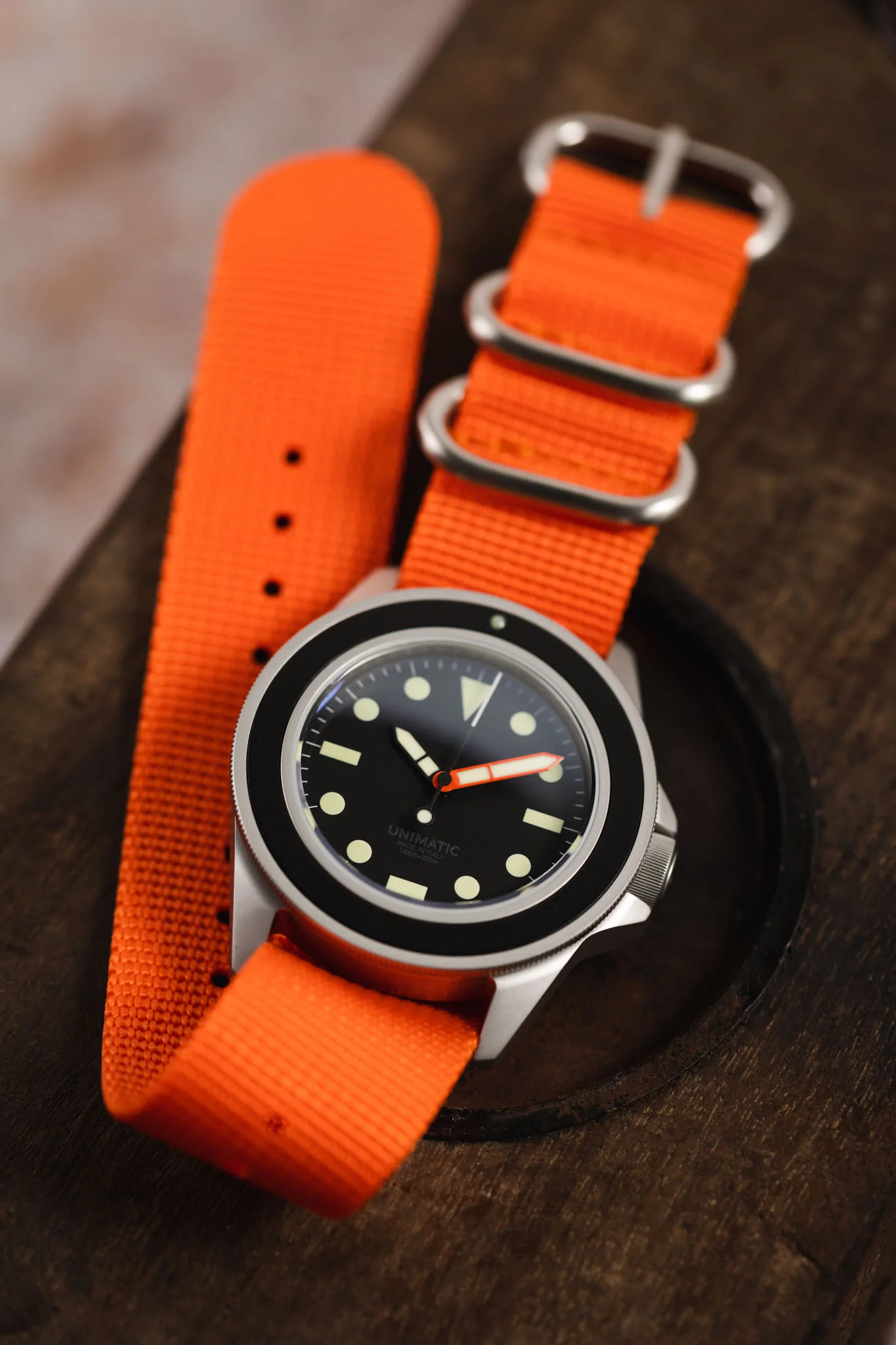ZULU Nylon Watch Strap with 3 Steel Rings in ORANGE - Image 5