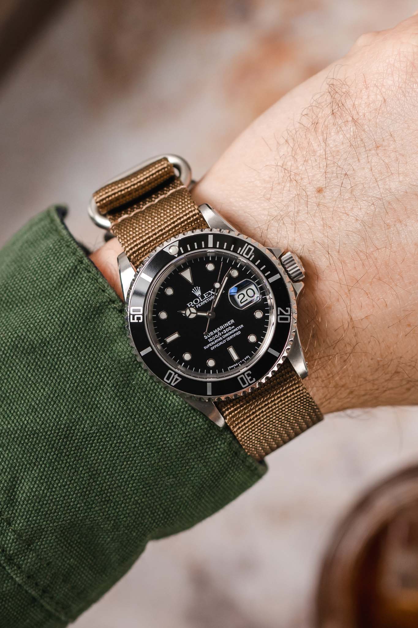 ZULU Nylon Watch Strap with 3 Steel Rings in KHAKI - Image 2