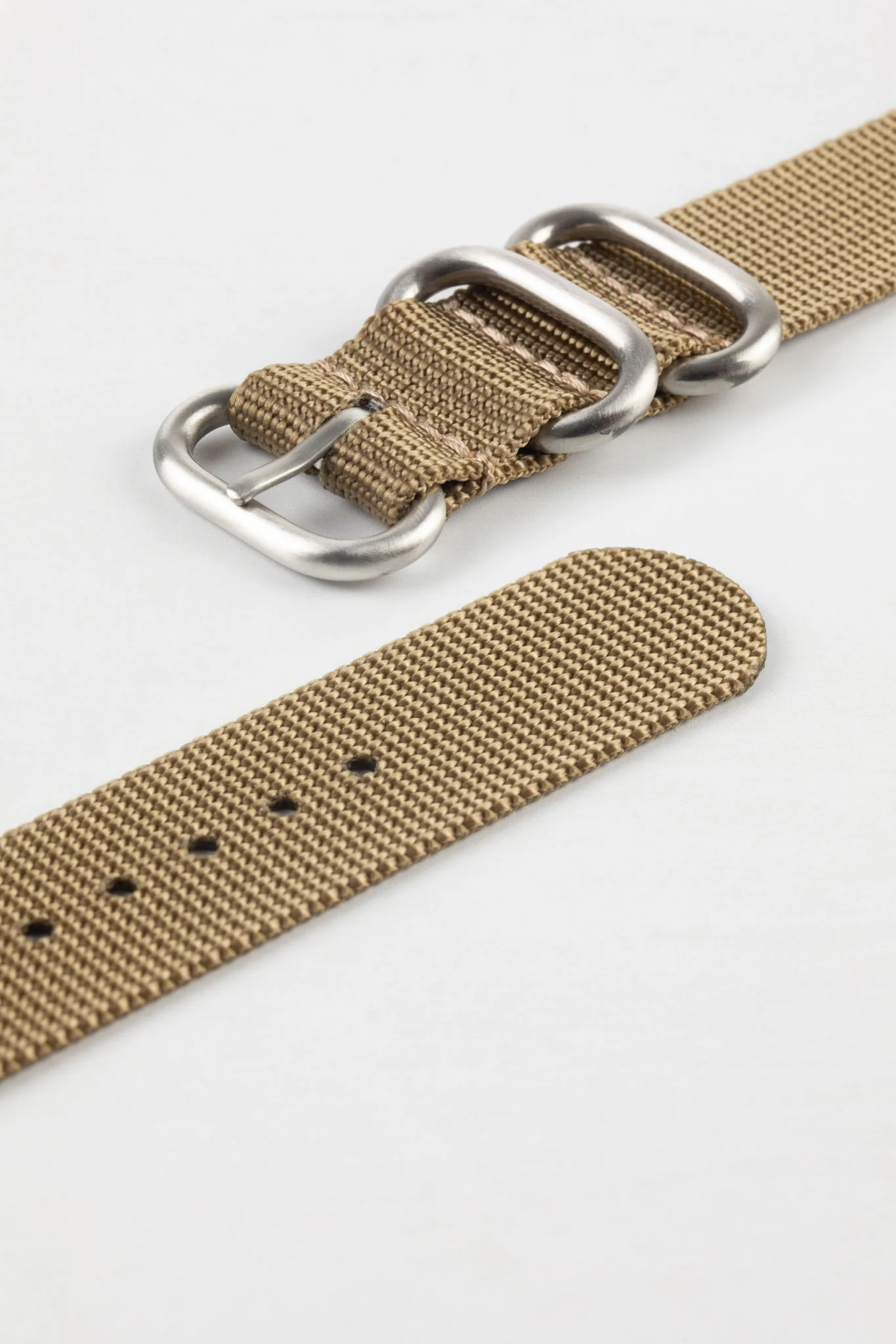 ZULU Nylon Watch Strap with 3 Steel Rings in KHAKI - Image 9