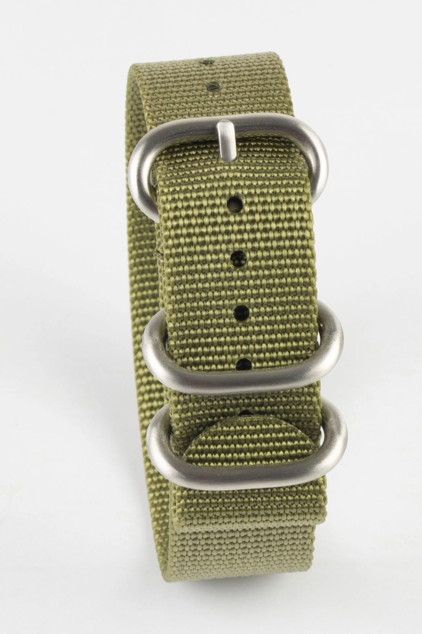 ZULU Nylon Watch Strap with 3 Steel Rings in OLIVE GREEN - Image 6