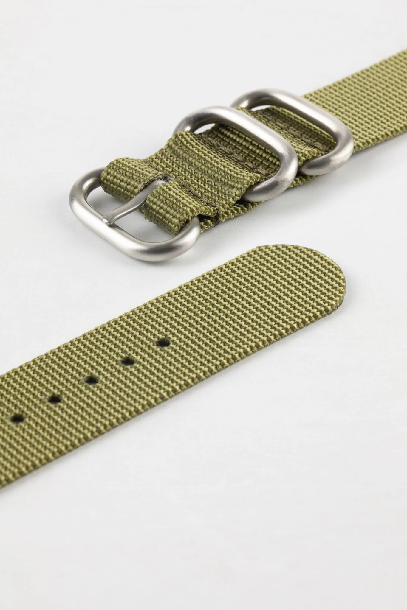ZULU Nylon Watch Strap with 3 Steel Rings in OLIVE GREEN - Image 7
