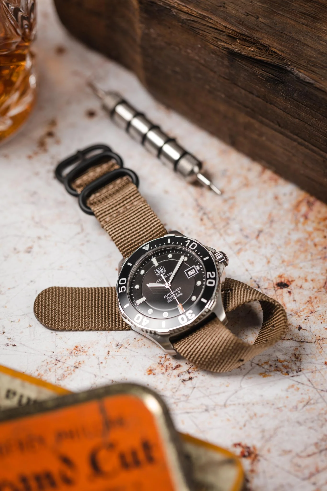 ZULU Nylon Watch Strap with 3 PVD Rings in KHAKI - Image 5