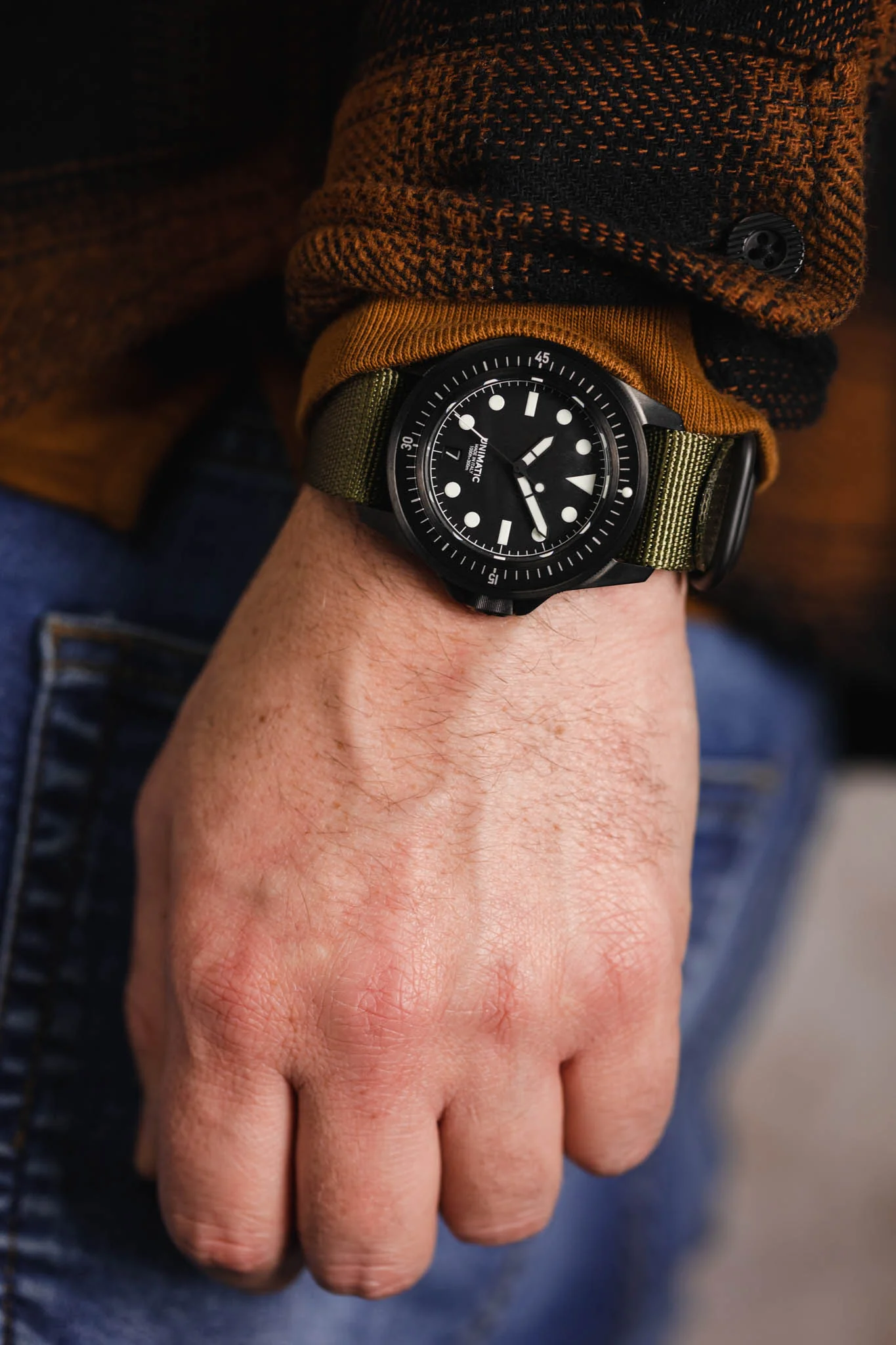 ZULU Nylon Watch Strap with 3 PVD Rings in OLIVE GREEN - Image 5